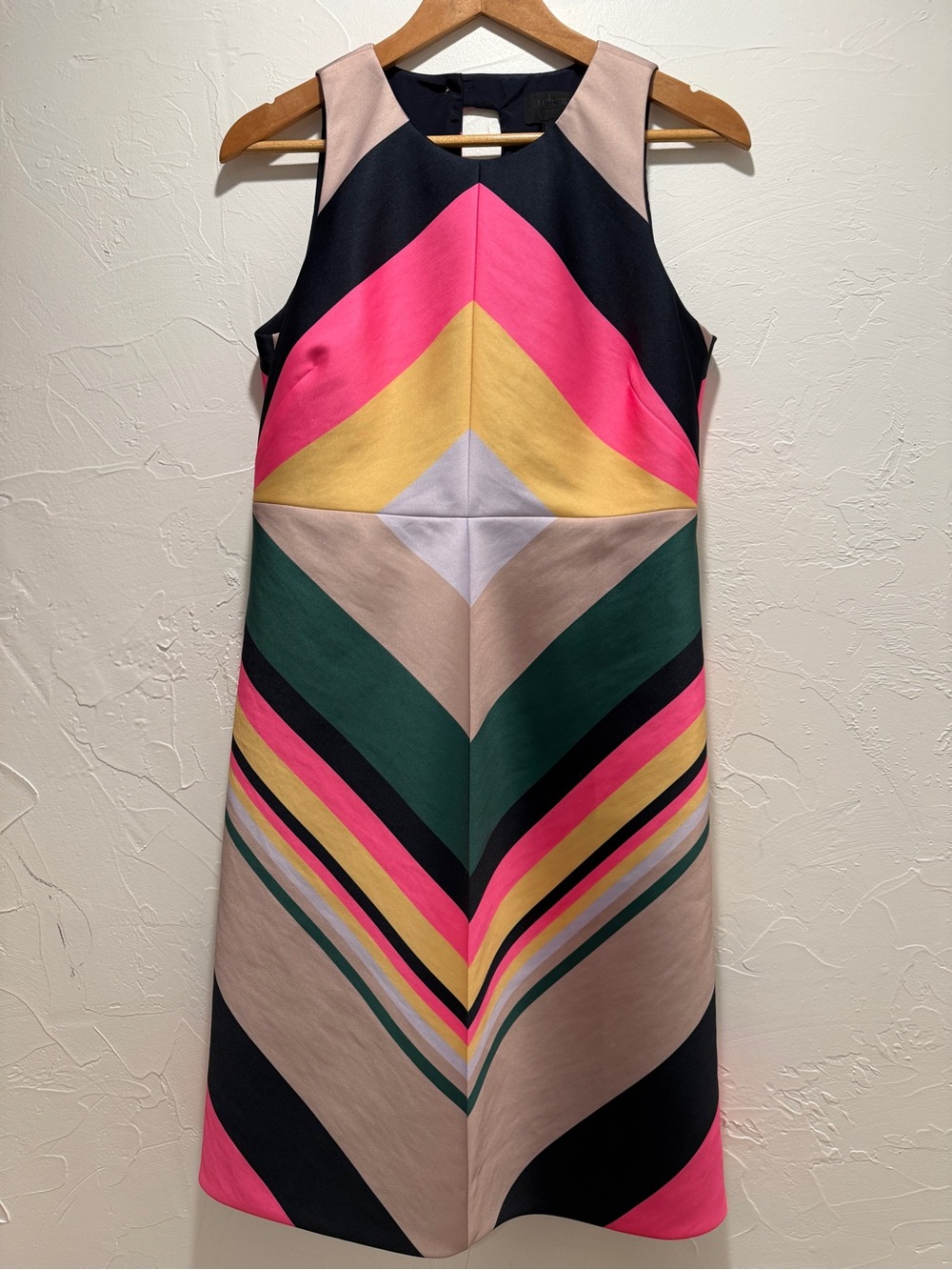 J. Crew Chevron Midi Dress in Pink, Green, Yellow & Cream
